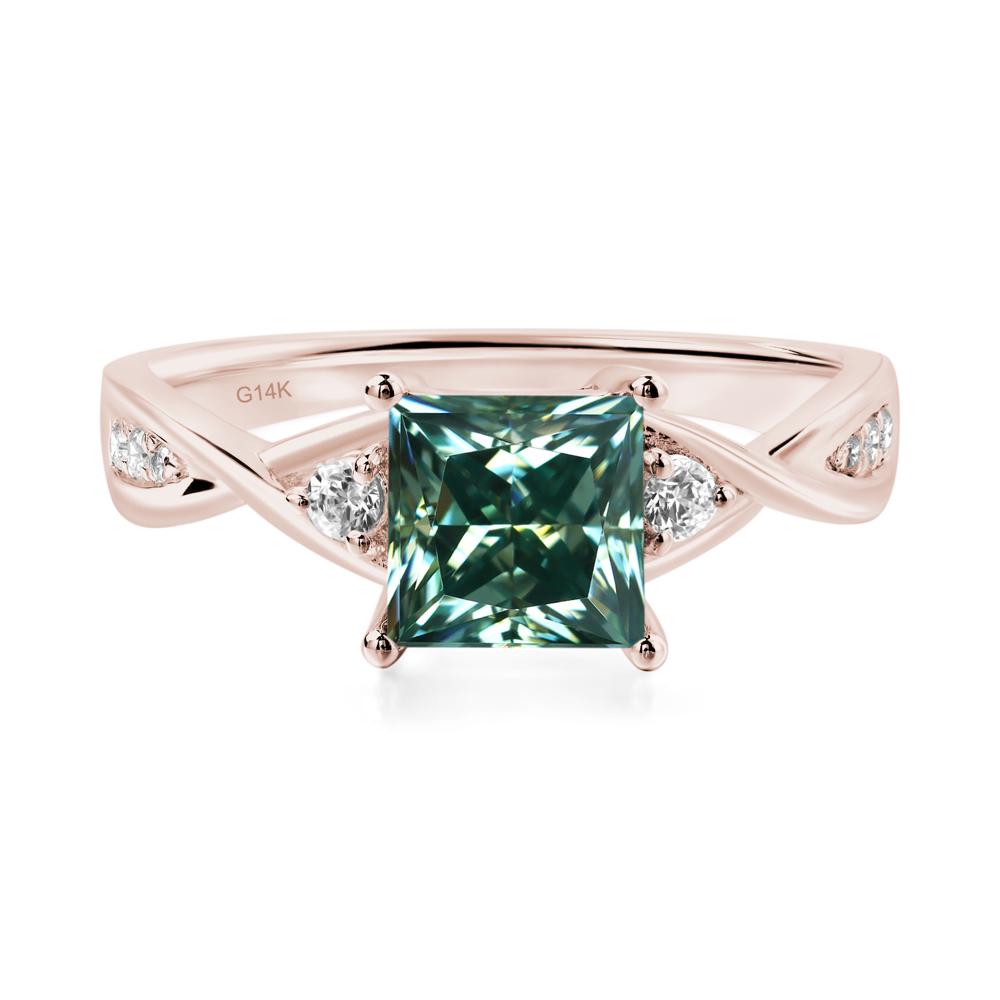 Green Moissanite Princess Cut Twist Engagement Ring - LUO Jewelry #metal_14k rose gold
