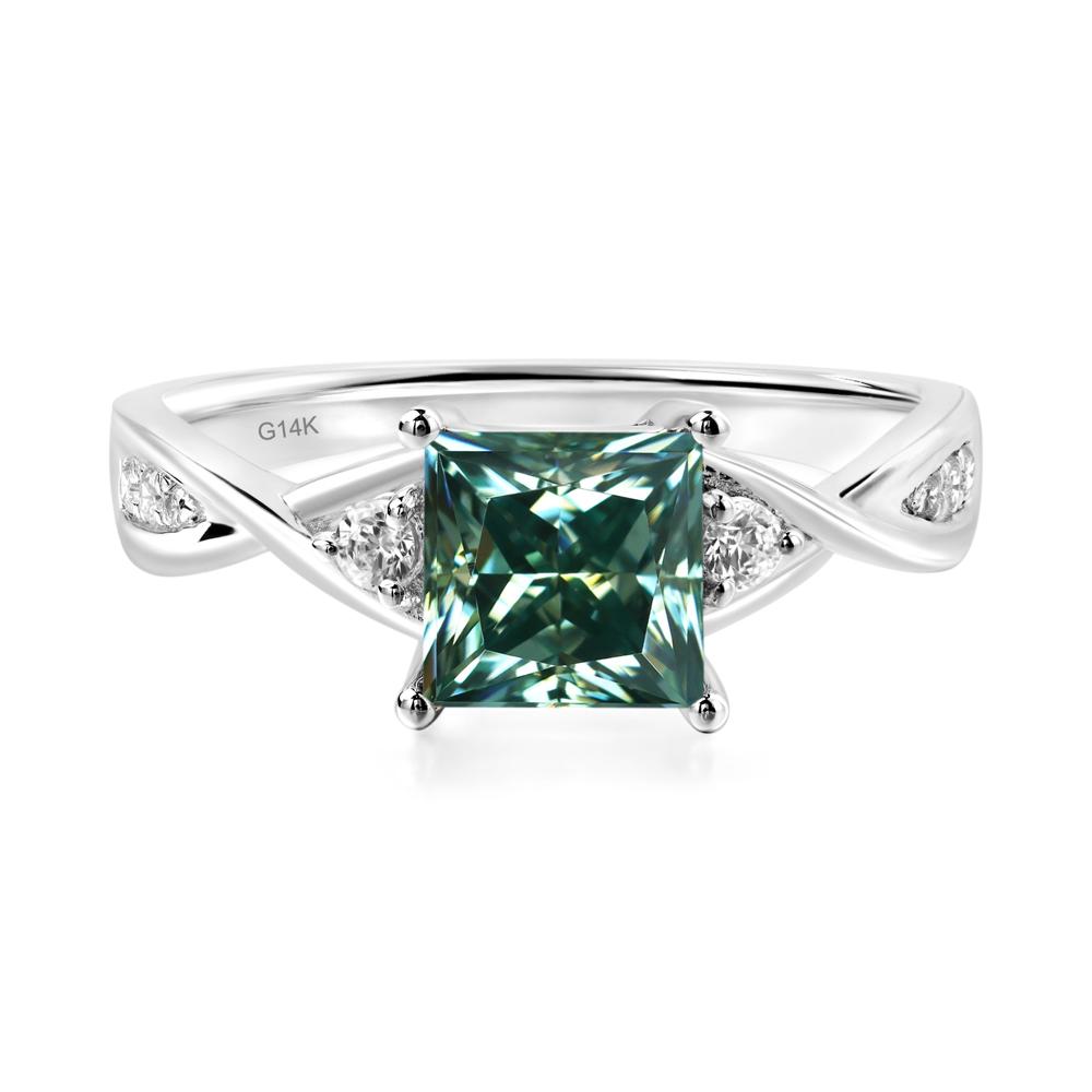 Green Moissanite Princess Cut Twist Engagement Ring - LUO Jewelry #metal_14k white gold