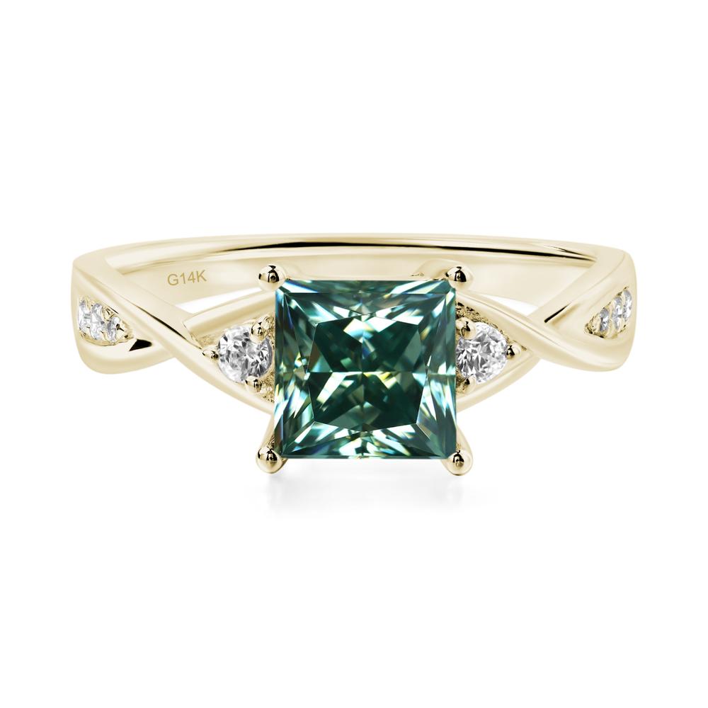 Green Moissanite Princess Cut Twist Engagement Ring - LUO Jewelry #metal_14k yellow gold