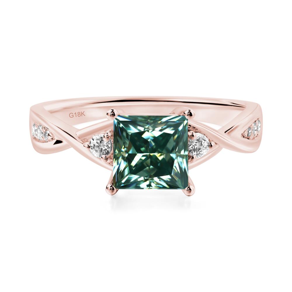 Green Moissanite Princess Cut Twist Engagement Ring - LUO Jewelry #metal_18k rose gold