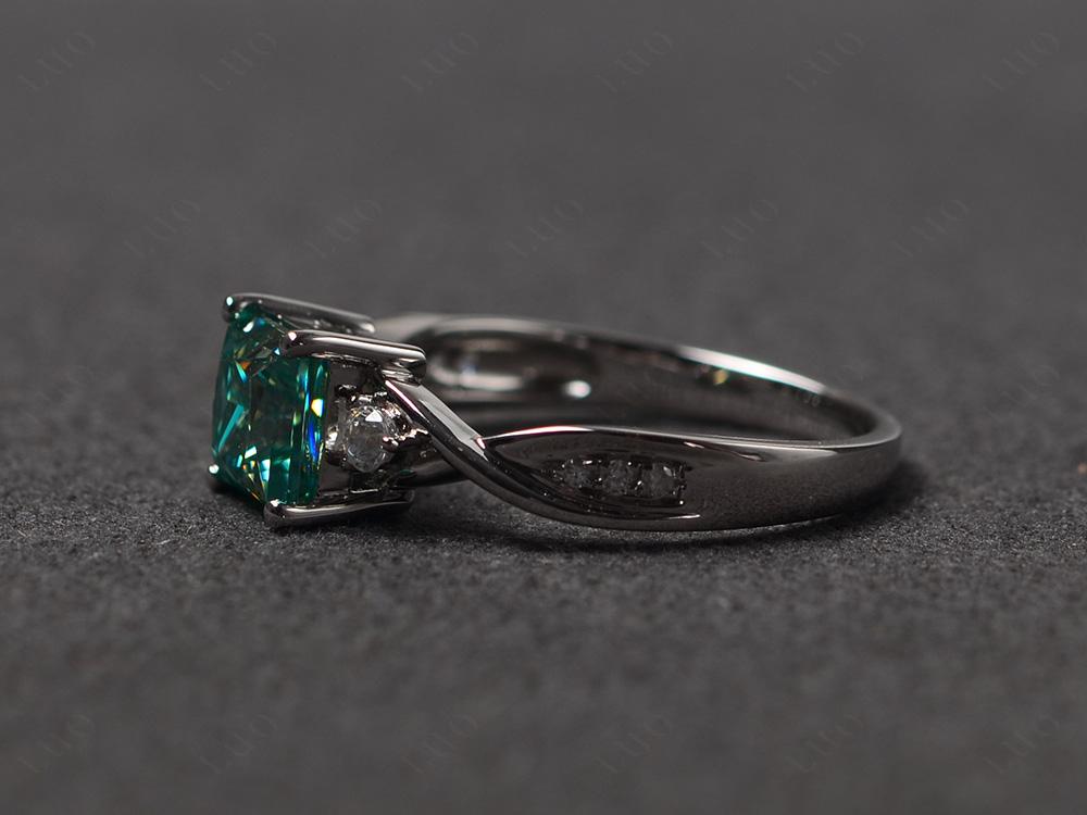 Green Moissanite Princess Cut Twist Engagement Ring - LUO Jewelry