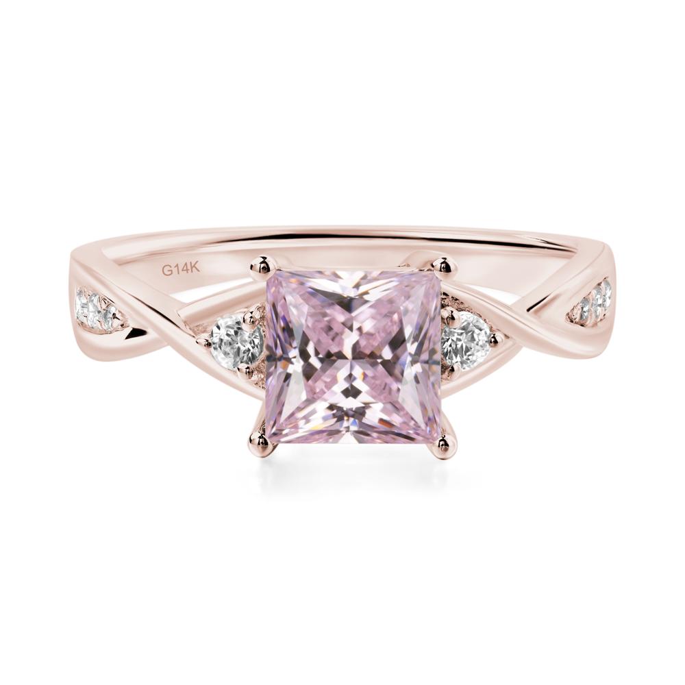 Pink Cubic Zirconia Princess Cut Twist Engagement Ring - LUO Jewelry #metal_14k rose gold