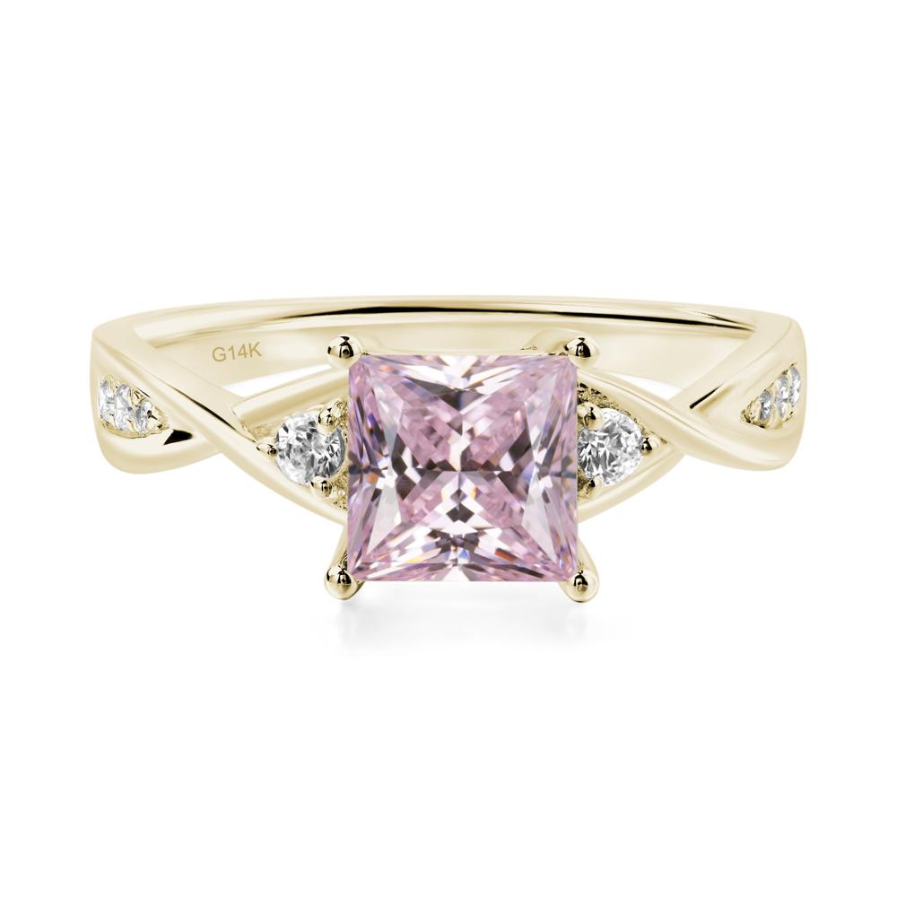 Pink Cubic Zirconia Princess Cut Twist Engagement Ring - LUO Jewelry #metal_14k yellow gold