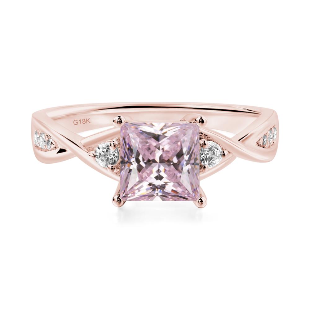 Pink Cubic Zirconia Princess Cut Twist Engagement Ring - LUO Jewelry #metal_18k rose gold