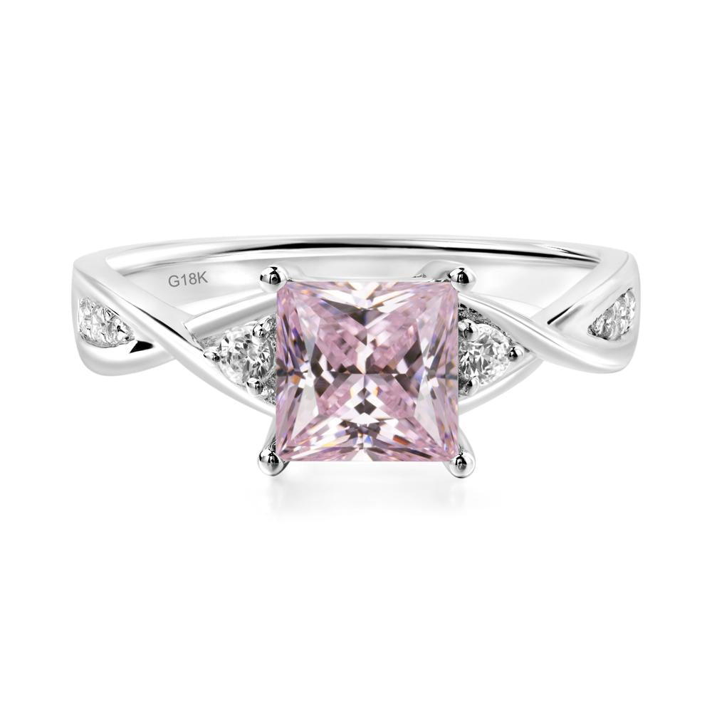 Pink Cubic Zirconia Princess Cut Twist Engagement Ring - LUO Jewelry #metal_18k white gold