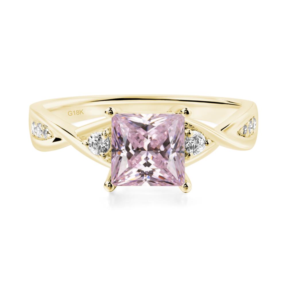 Pink Cubic Zirconia Princess Cut Twist Engagement Ring - LUO Jewelry #metal_18k yellow gold