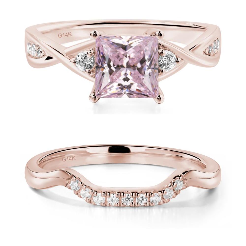 Pink Cubic Zirconia Princess Cut Twist Engagement Ring - LUO Jewelry #metal_14k rose gold