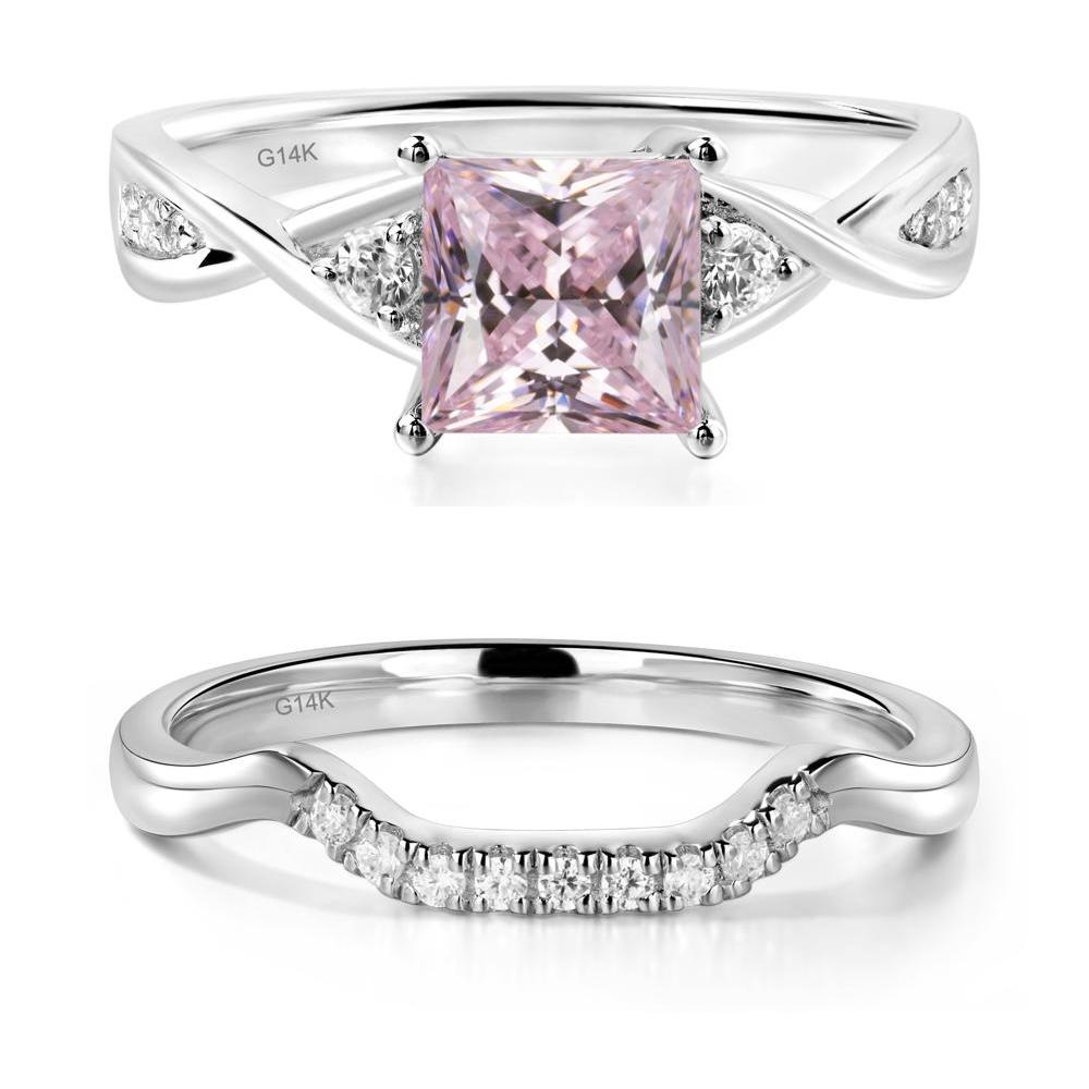 Pink Cubic Zirconia Princess Cut Twist Engagement Ring - LUO Jewelry #metal_14k white gold