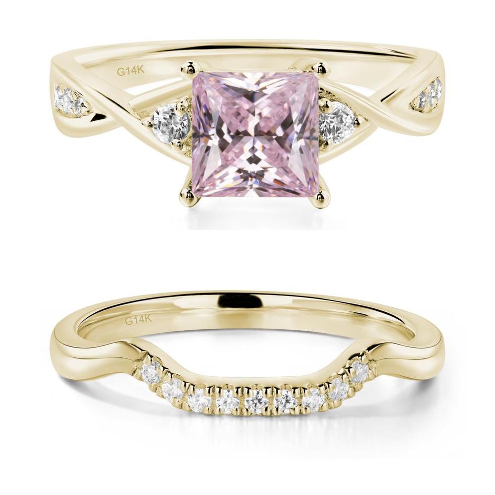 Pink Cubic Zirconia Princess Cut Twist Engagement Ring - LUO Jewelry #metal_14k yellow gold