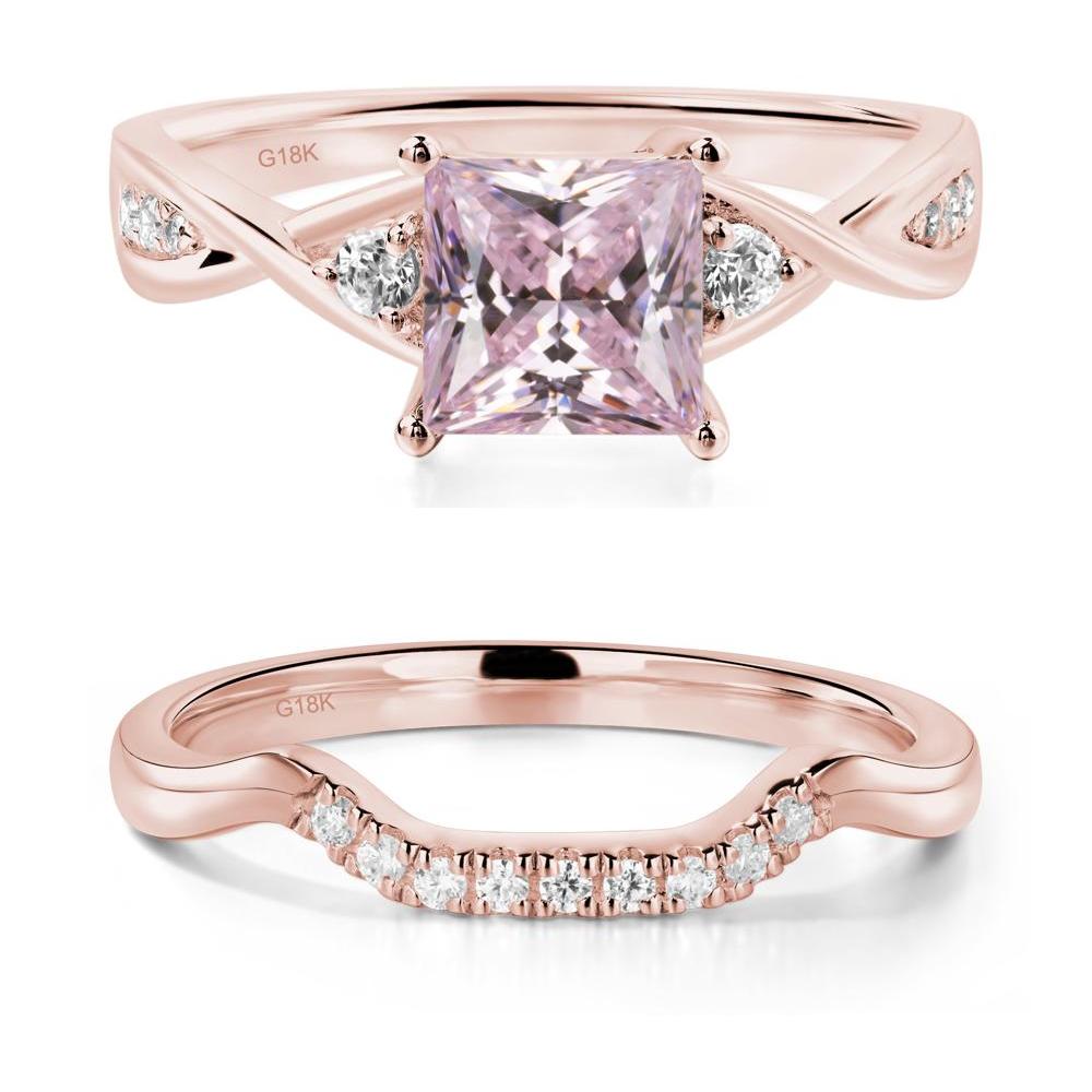 Pink Cubic Zirconia Princess Cut Twist Engagement Ring - LUO Jewelry #metal_18k rose gold