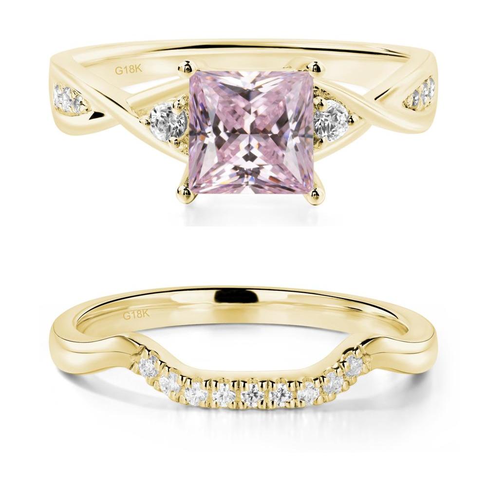 Pink Cubic Zirconia Princess Cut Twist Engagement Ring - LUO Jewelry #metal_18k yellow gold