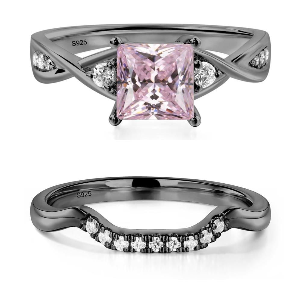 Pink Cubic Zirconia Princess Cut Twist Engagement Ring - LUO Jewelry #metal_black finish sterling silver
