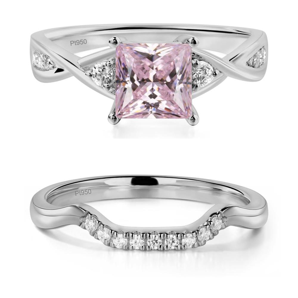 Pink Cubic Zirconia Princess Cut Twist Engagement Ring - LUO Jewelry #metal_platinum