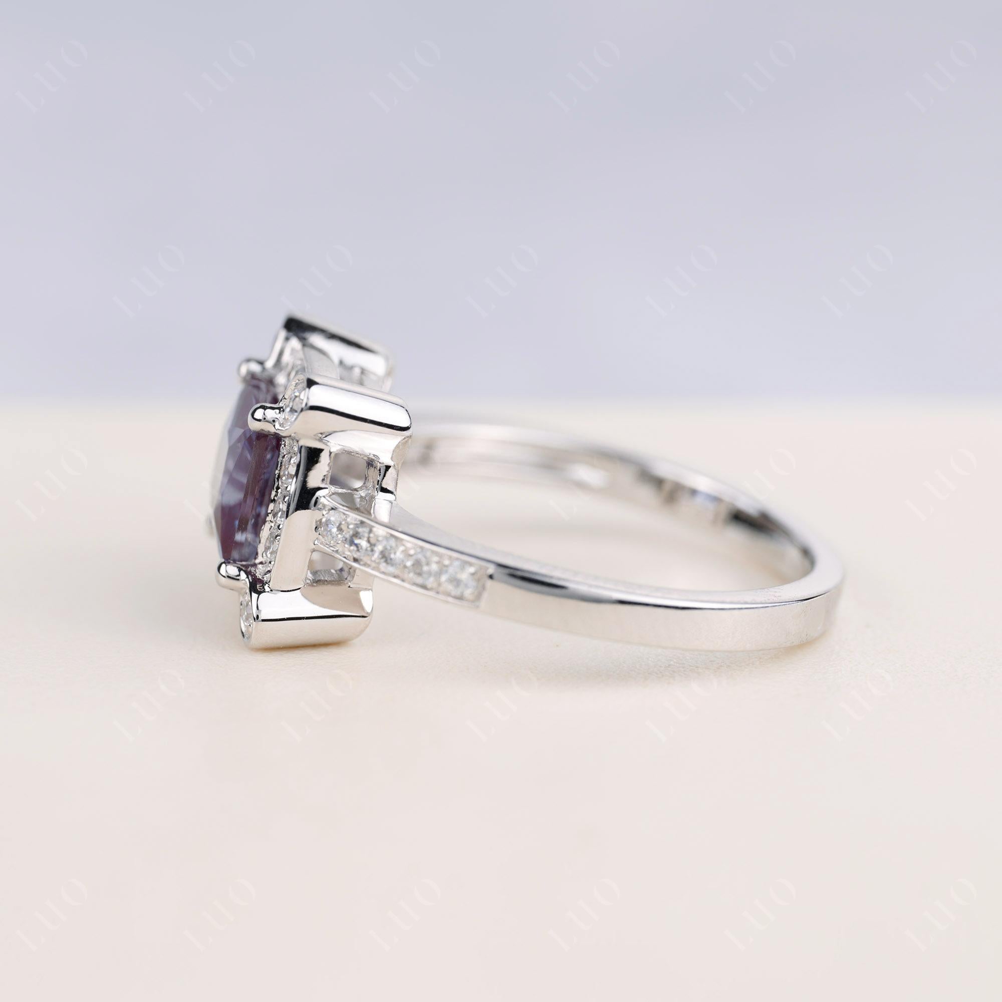 Princess Cut Alexandrite Halo Statement Ring - LUO Jewelry