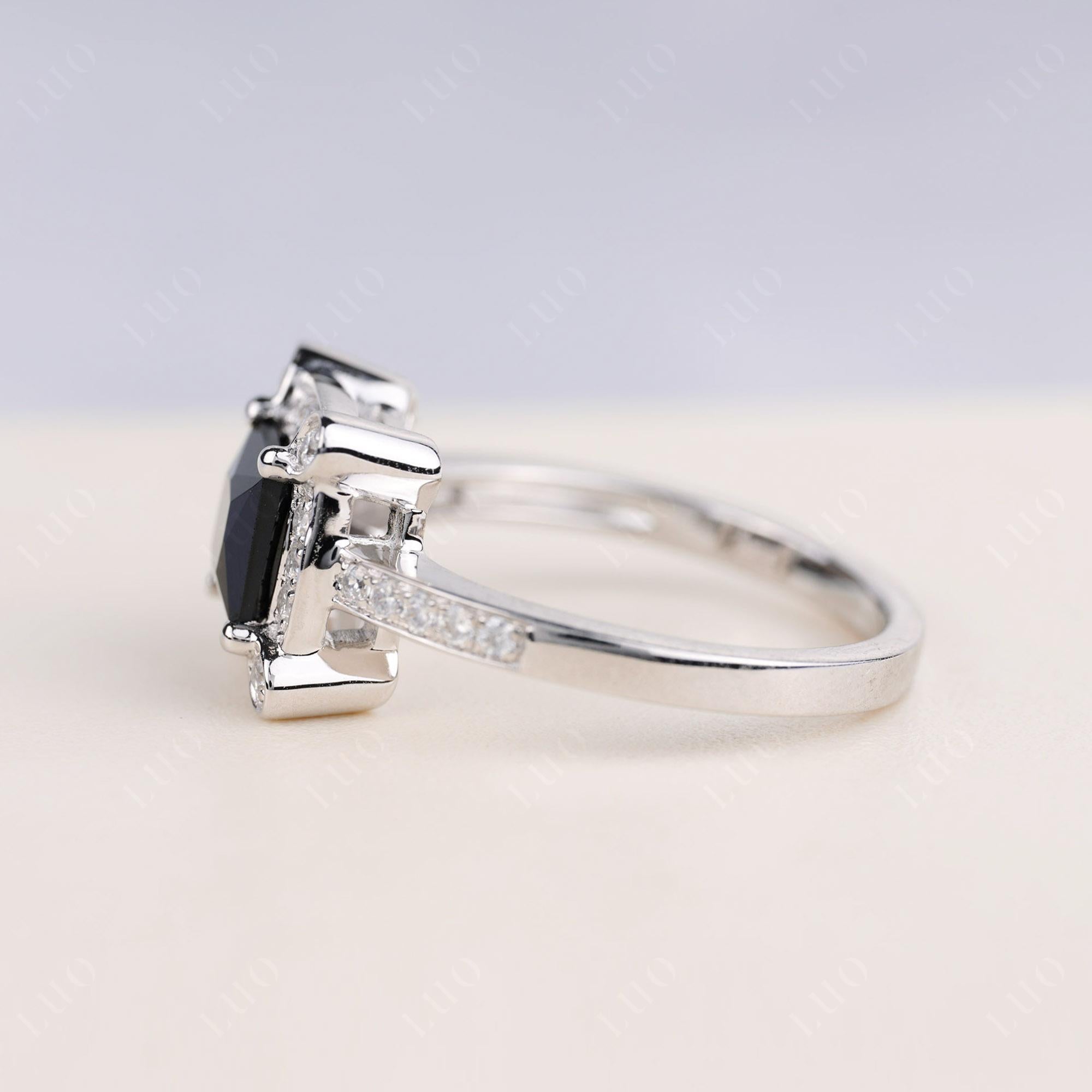 Princess Cut Black Spinel Halo Statement Ring - LUO Jewelry