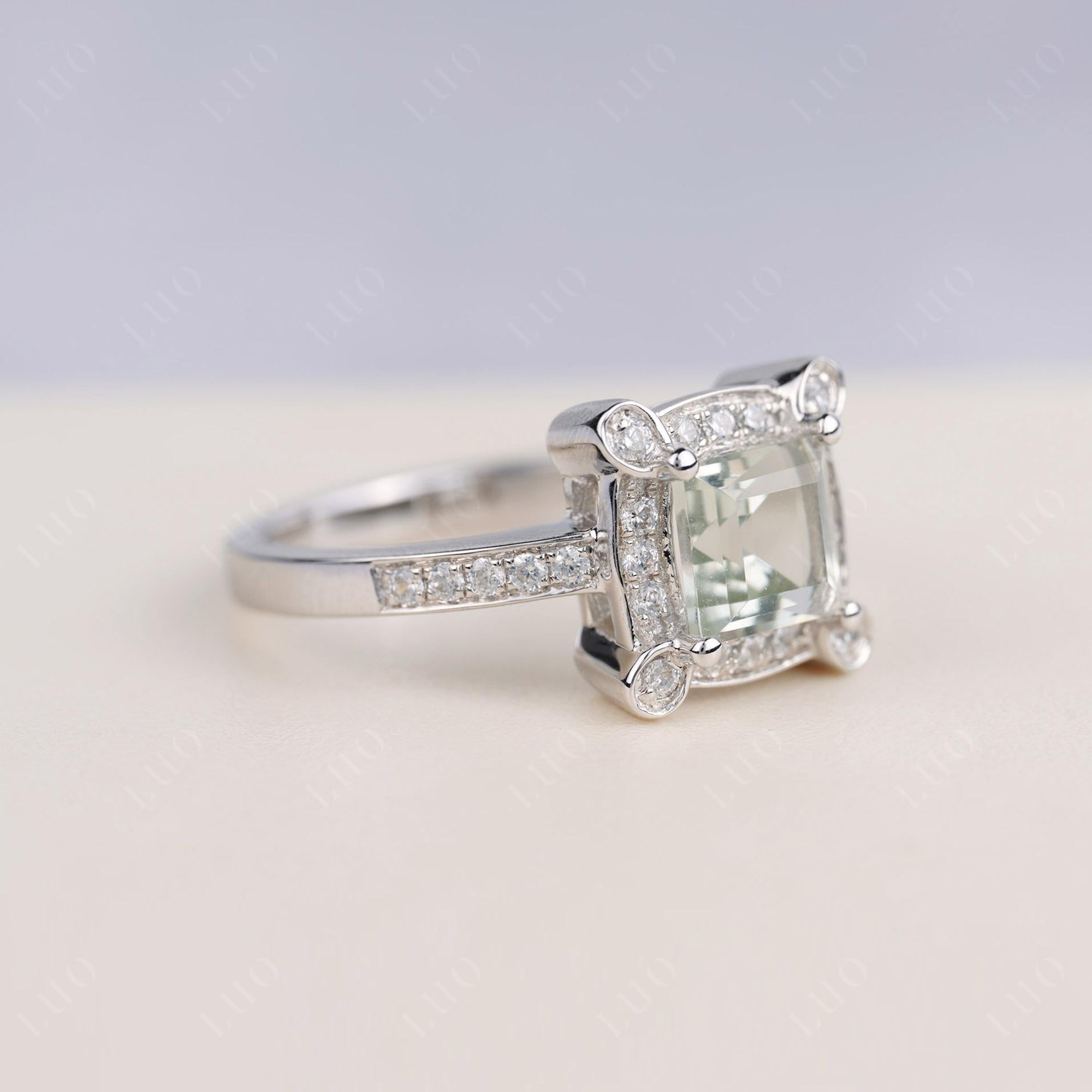 Princess Cut Green Amethyst Halo Statement Ring - LUO Jewelry