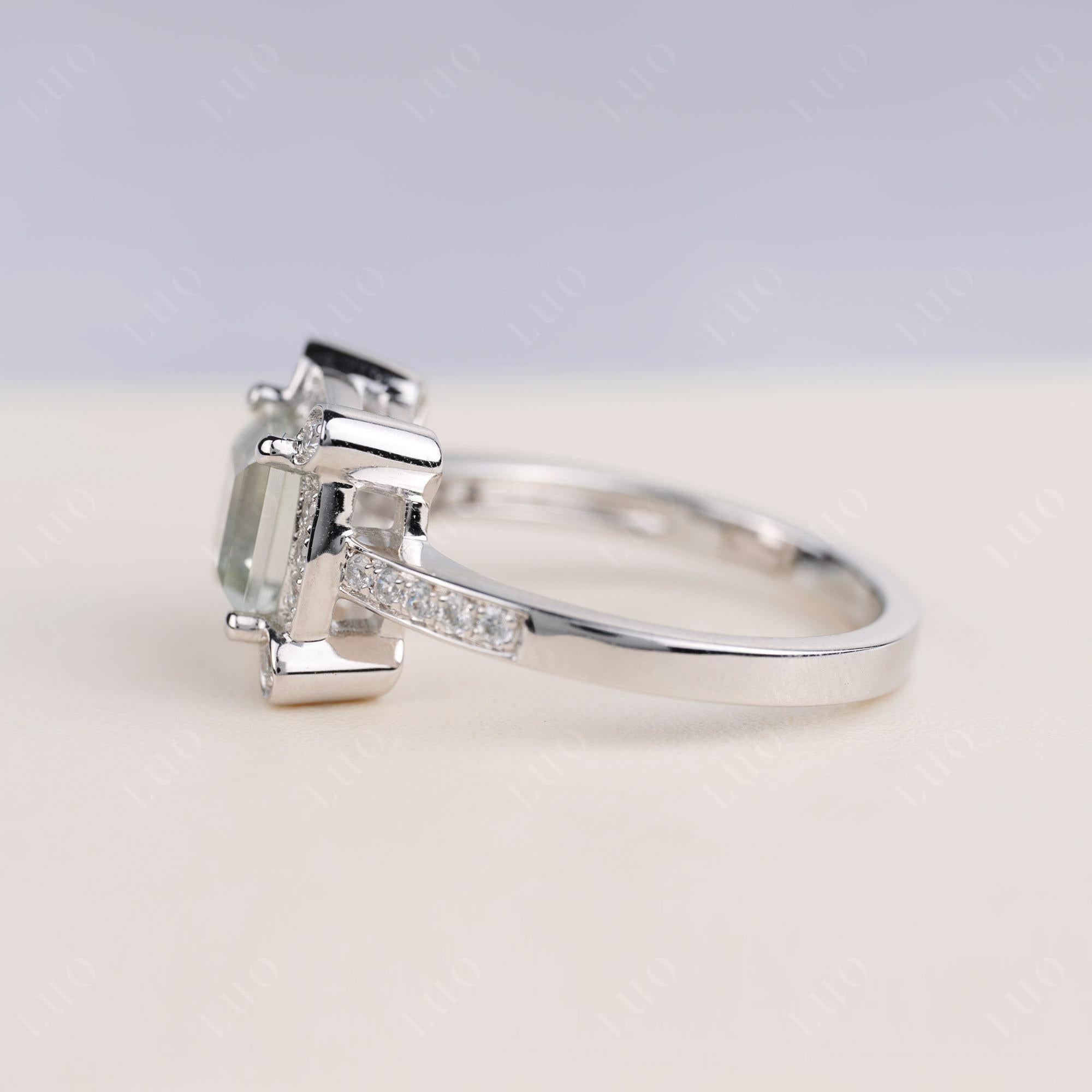 Princess Cut Green Amethyst Halo Statement Ring - LUO Jewelry