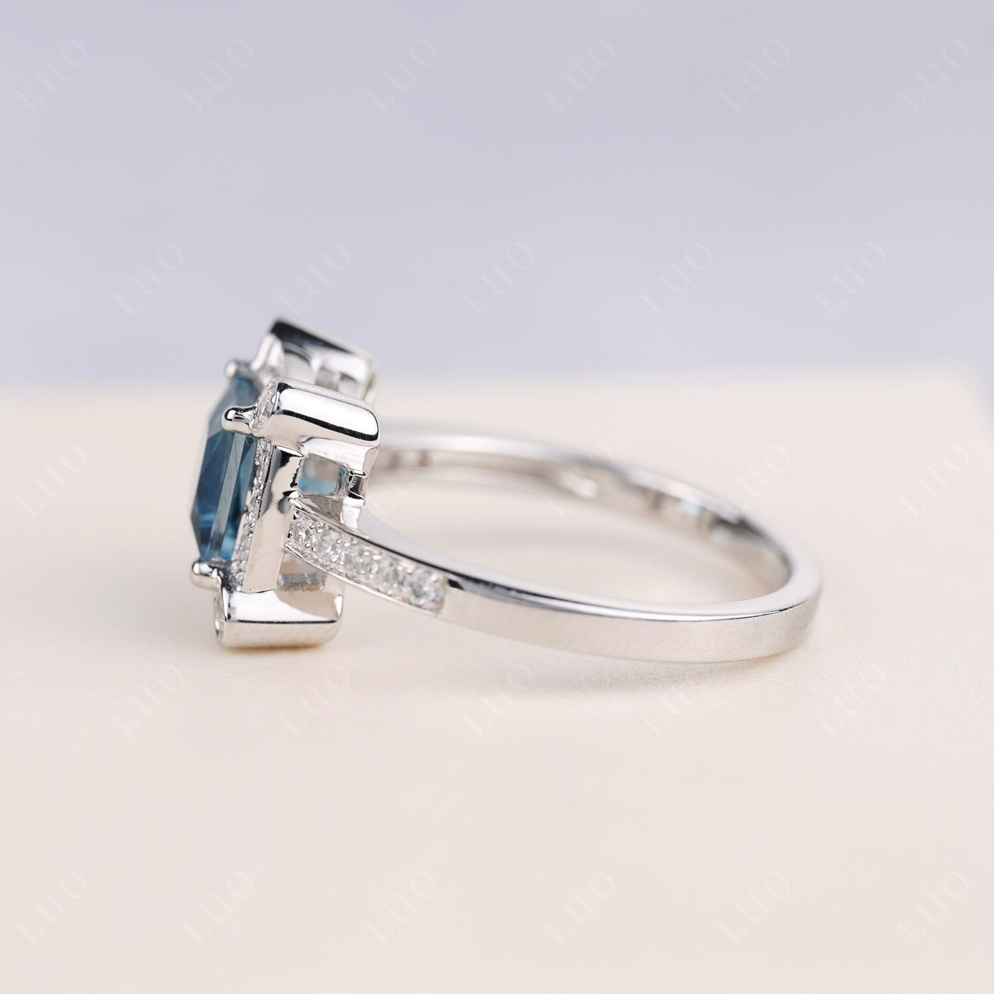 Princess Cut London Blue Topaz Halo Statement Ring - LUO Jewelry