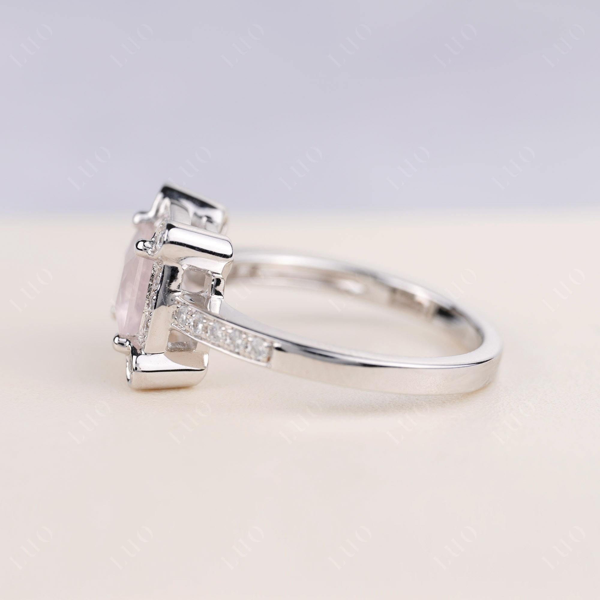 Princess Cut Rose Quartz Halo Statement Ring - LUO Jewelry