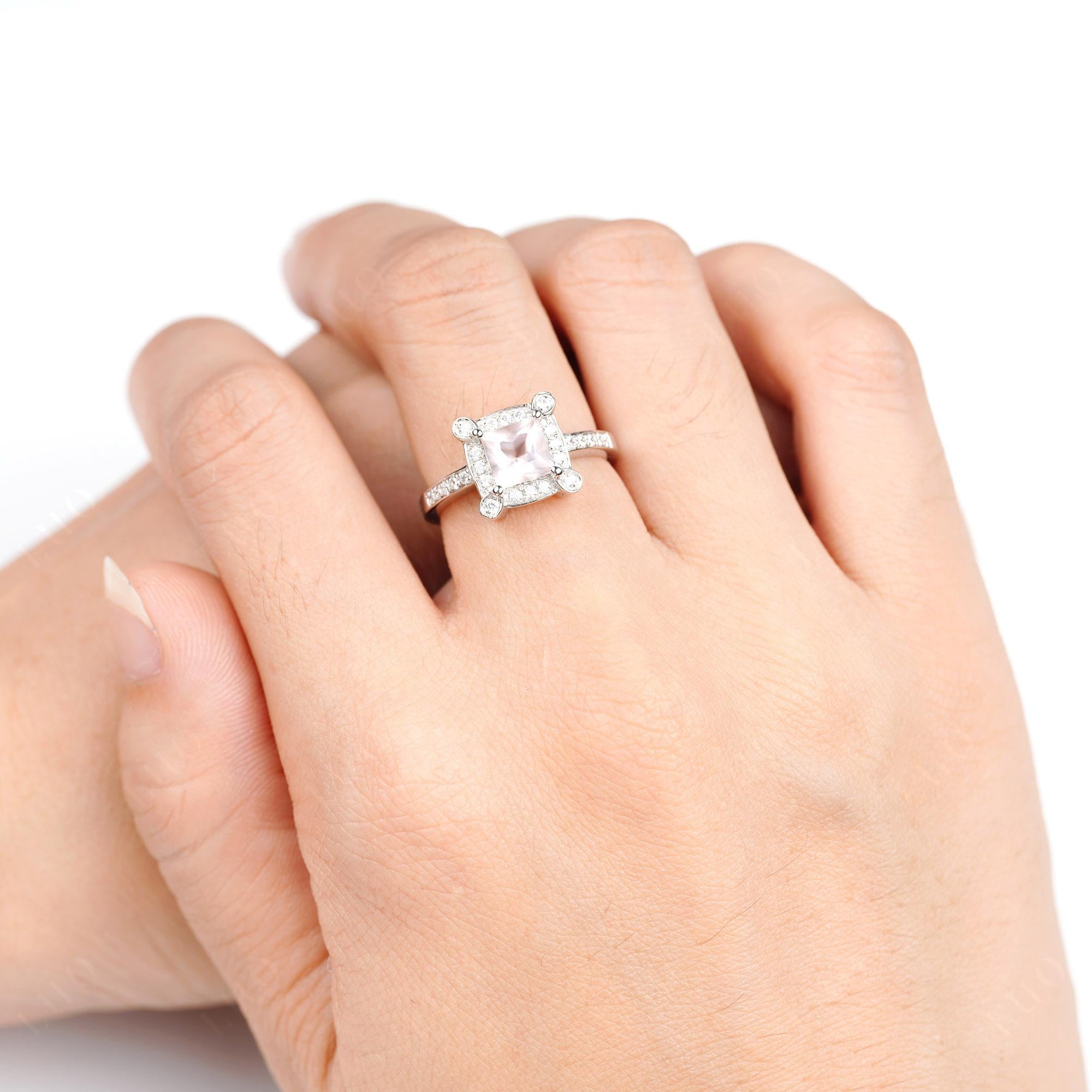 Princess Cut Rose Quartz Halo Statement Ring - LUO Jewelry