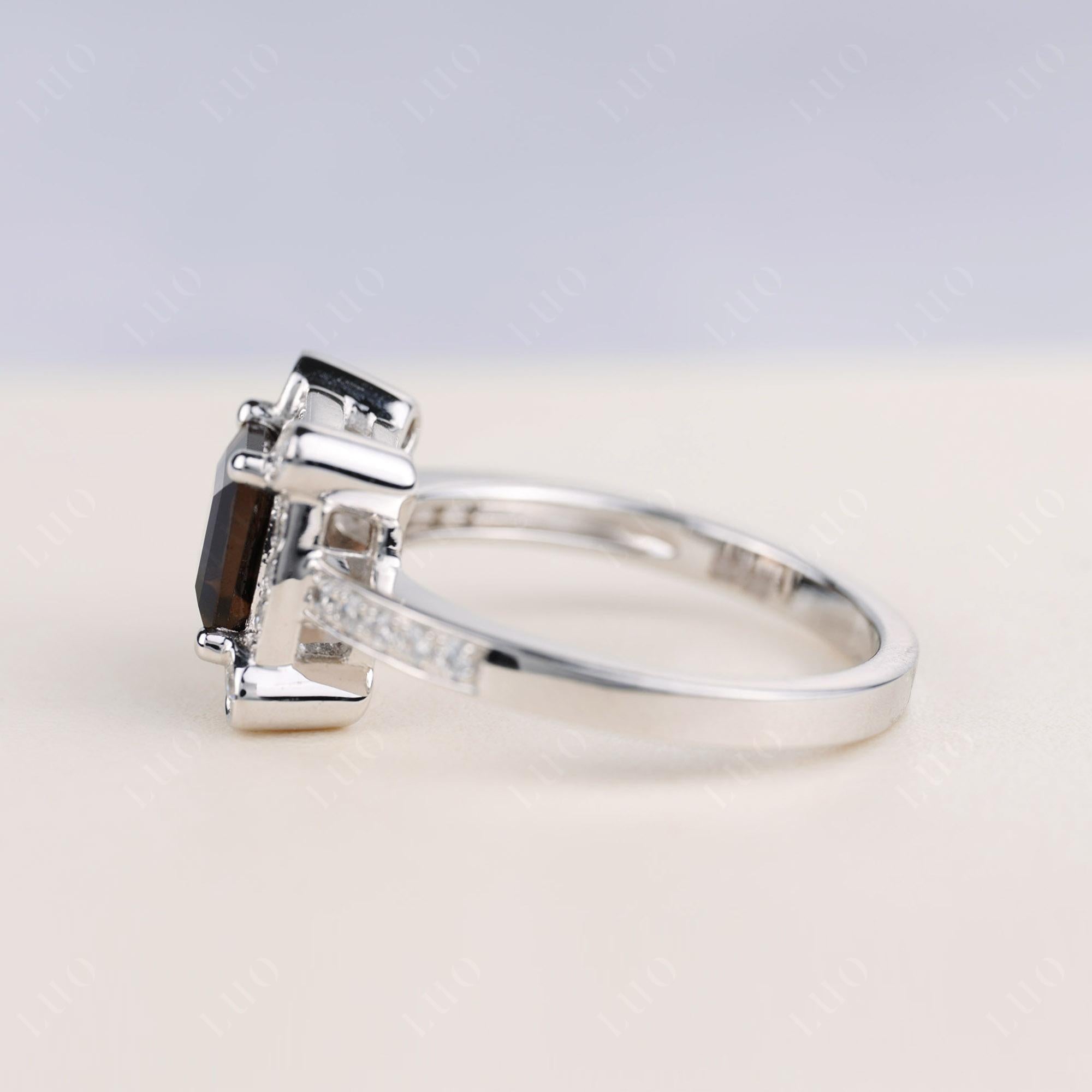 Princess Cut Smoky Quartz Halo Statement Ring - LUO Jewelry