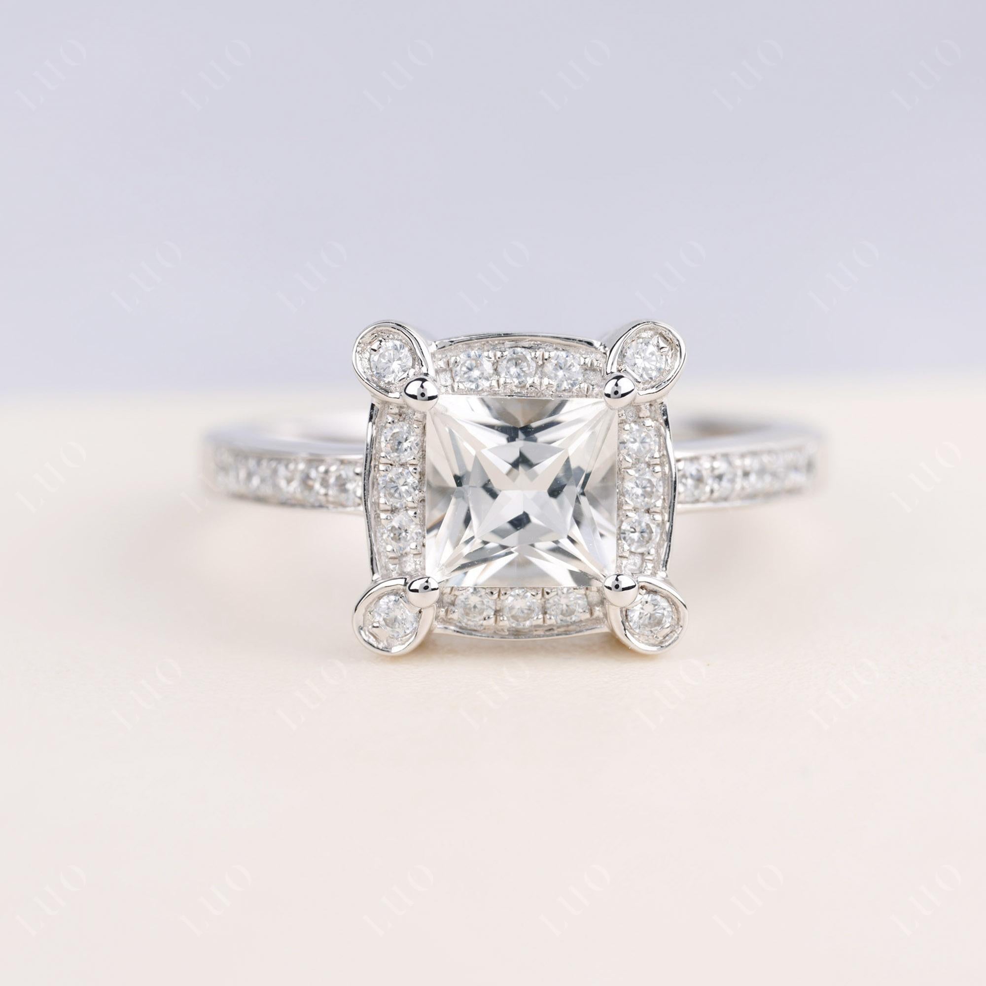 Princess Cut White Topaz Halo Statement Ring - LUO Jewelry