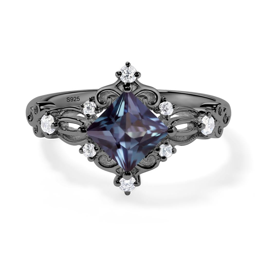 Princess Cut Alexandrite Art Deco Ring - LUO Jewelry #metal_black finish sterling silver