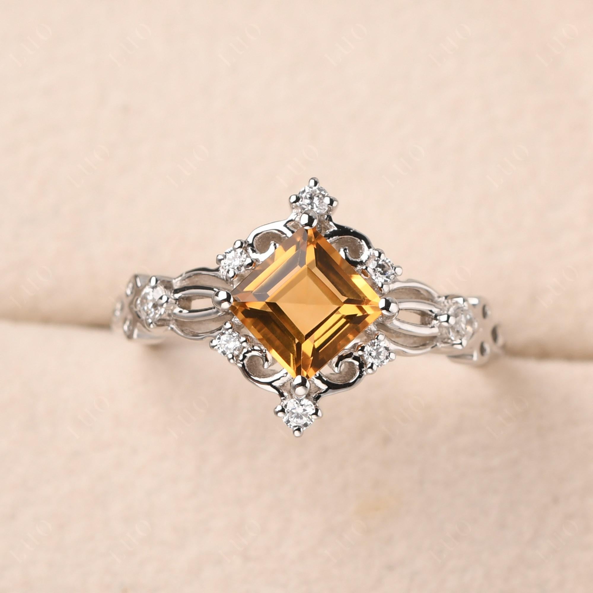 Square Cut Citrine Art Deco Ring - LUO Jewelry