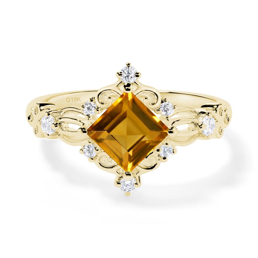 Square Cut Citrine Art Deco Ring - LUO Jewelry #metal_18k yellow gold