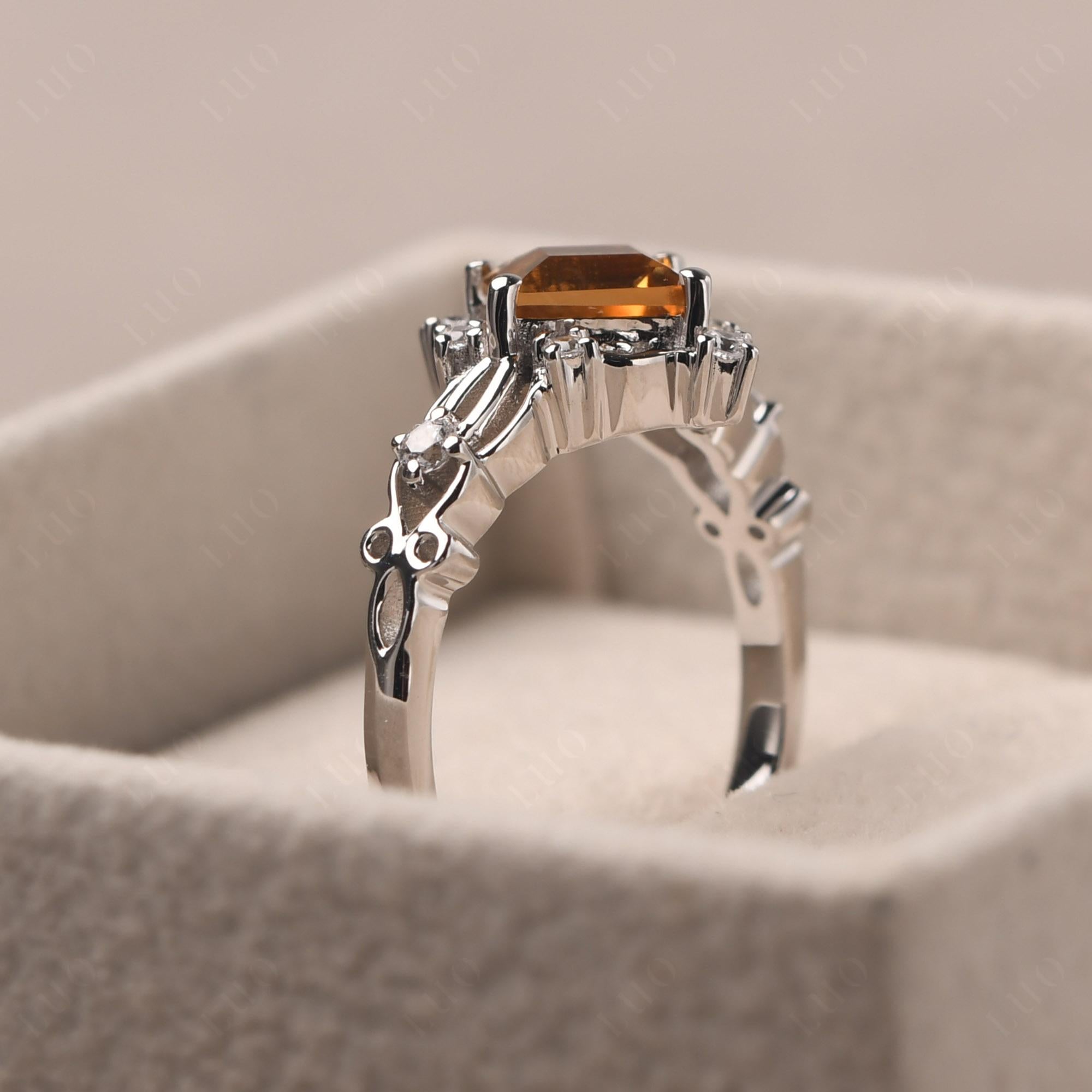 Square Cut Citrine Art Deco Ring - LUO Jewelry