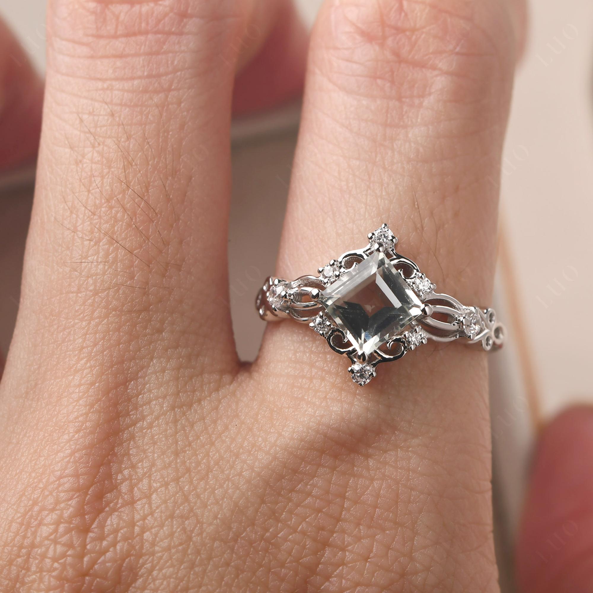 Square Cut Green Amethyst Art Deco Ring - LUO Jewelry