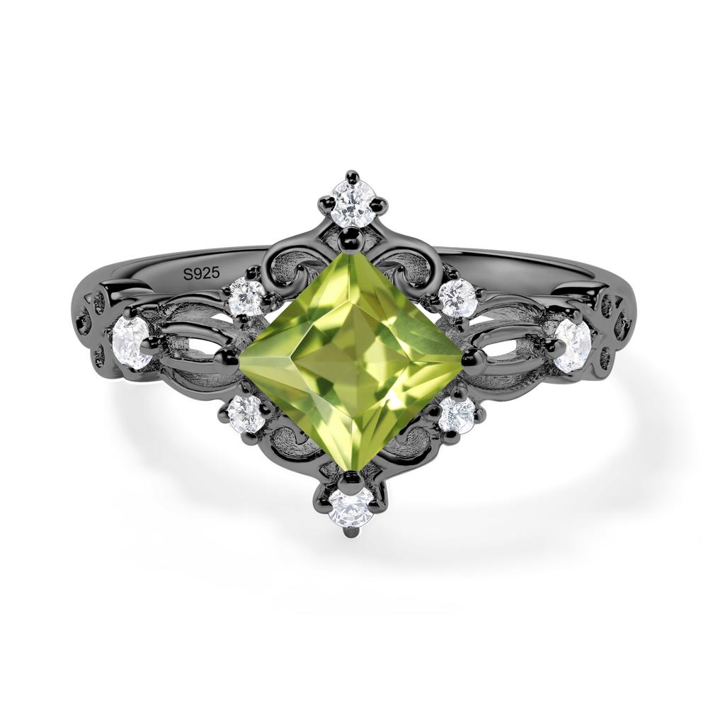 Princess Cut Peridot Art Deco Ring - LUO Jewelry #metal_black finish sterling silver