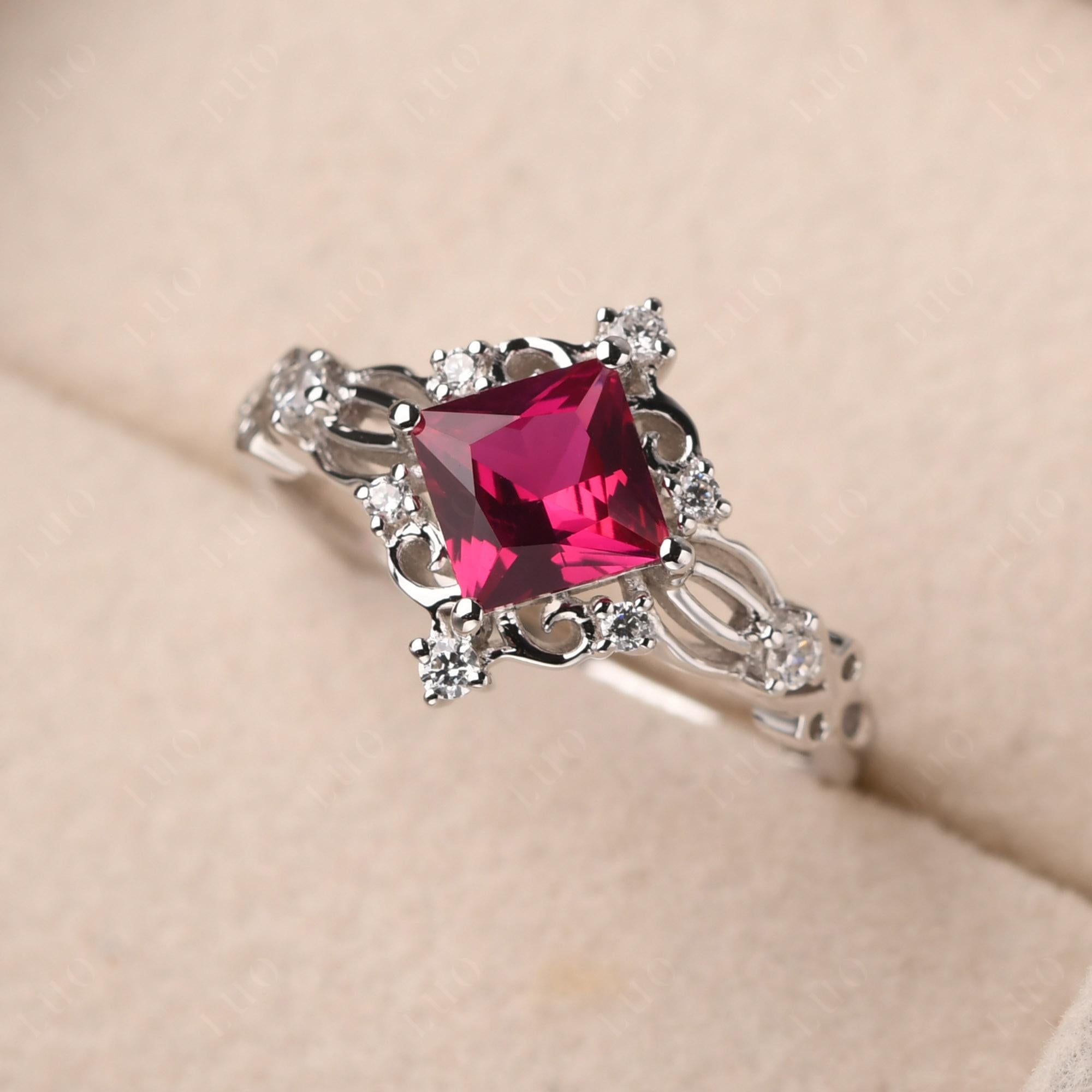 Princess Cut Ruby Art Deco Ring - LUO Jewelry