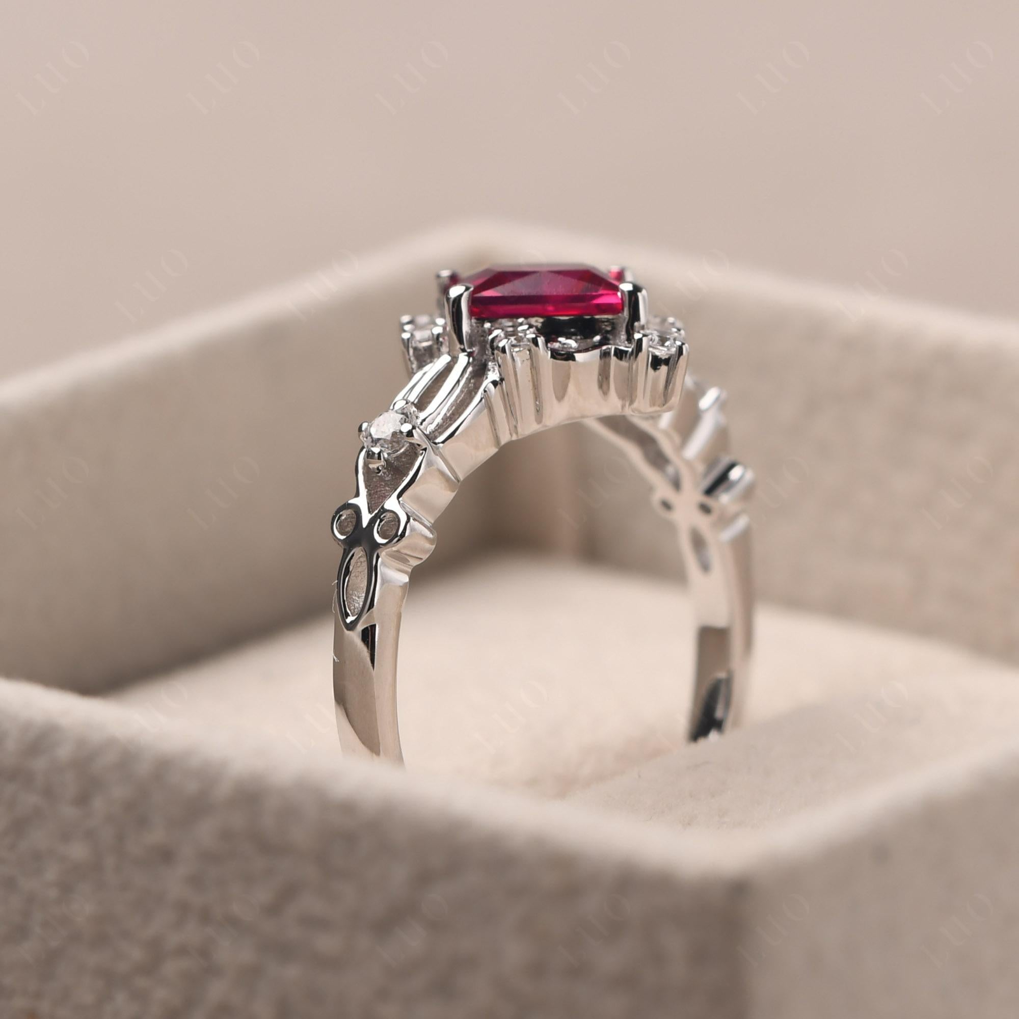 Princess Cut Ruby Art Deco Ring - LUO Jewelry