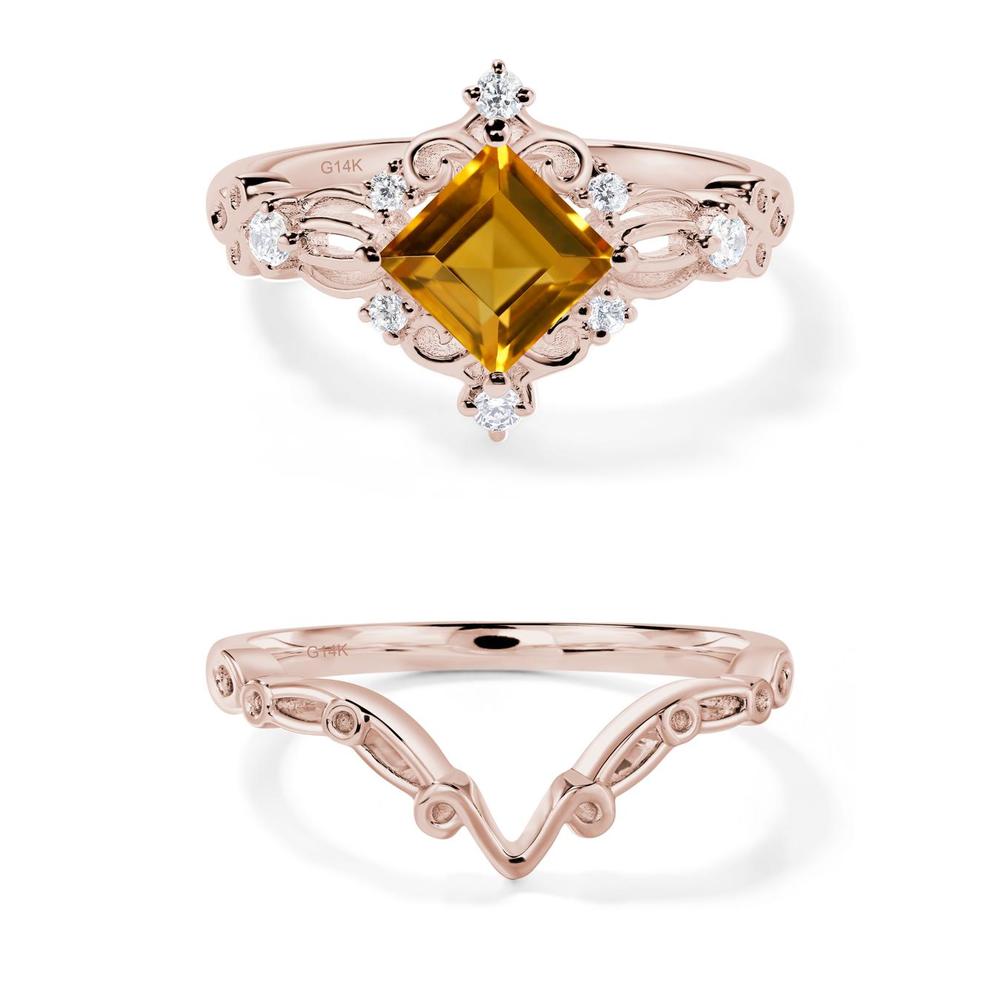 Square Cut Citrine Art Deco Ring - LUO Jewelry #metal_xxxxx