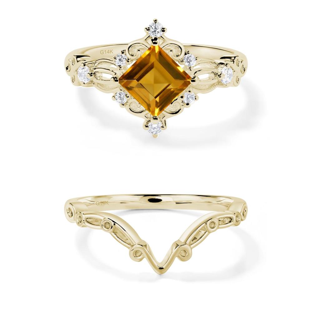 Square Cut Citrine Art Deco Ring - LUO Jewelry #metal_xxxxx