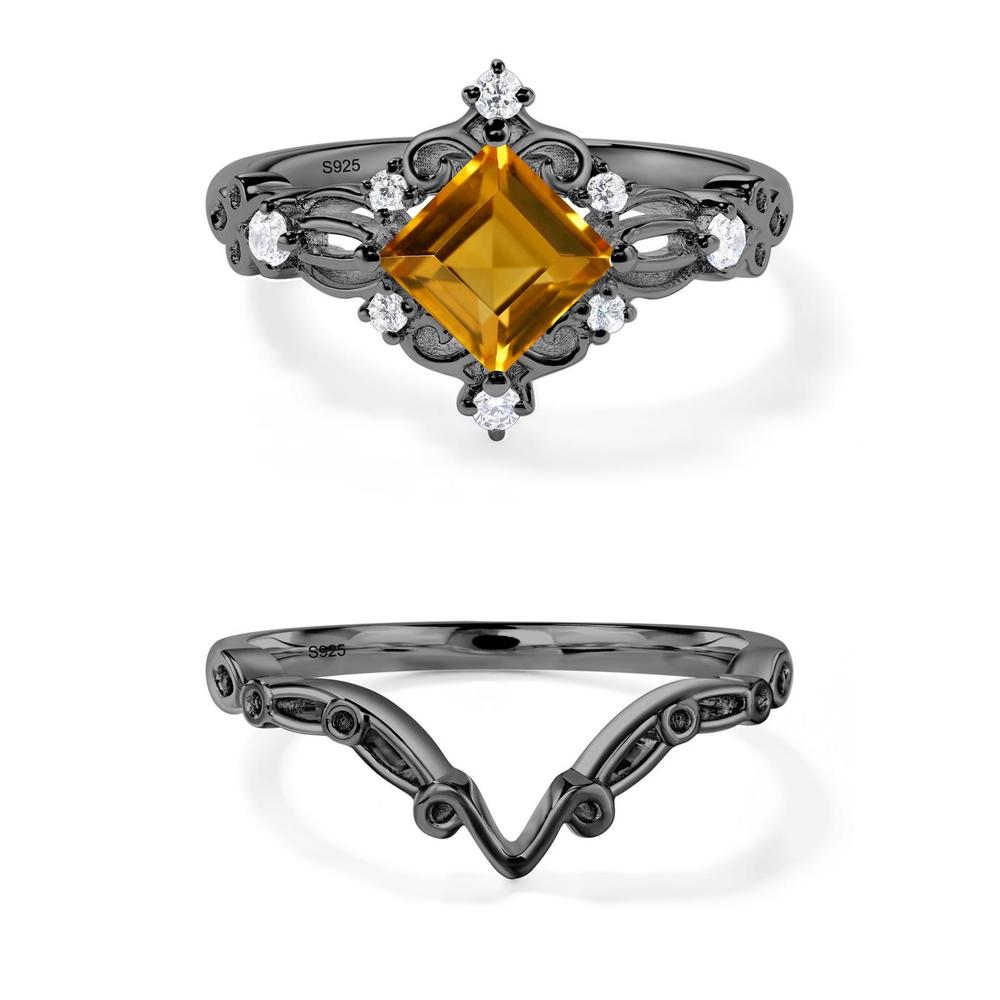 Square Cut Citrine Art Deco Ring - LUO Jewelry #metal_xxxxx