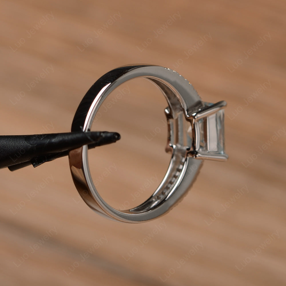 Double Band Princess Cut Aquamarine Ring Silver - LUO Jewelry