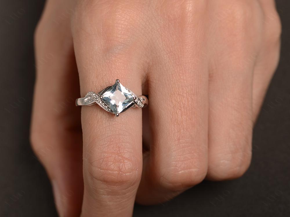 Aquamarine Kite Set Princess Cut Ring - LUO Jewelry