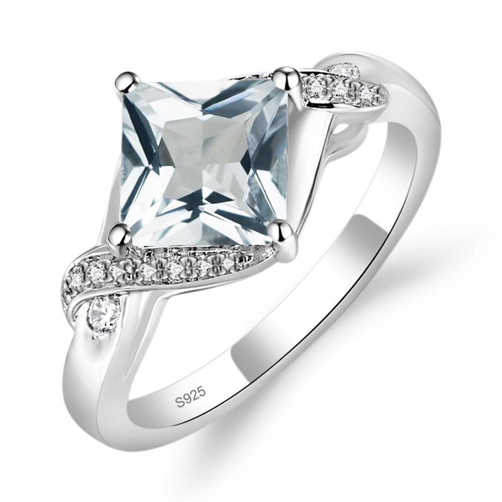 Aquamarine Kite Set Princess Cut Ring - LUO Jewelry #metal_sterling silver