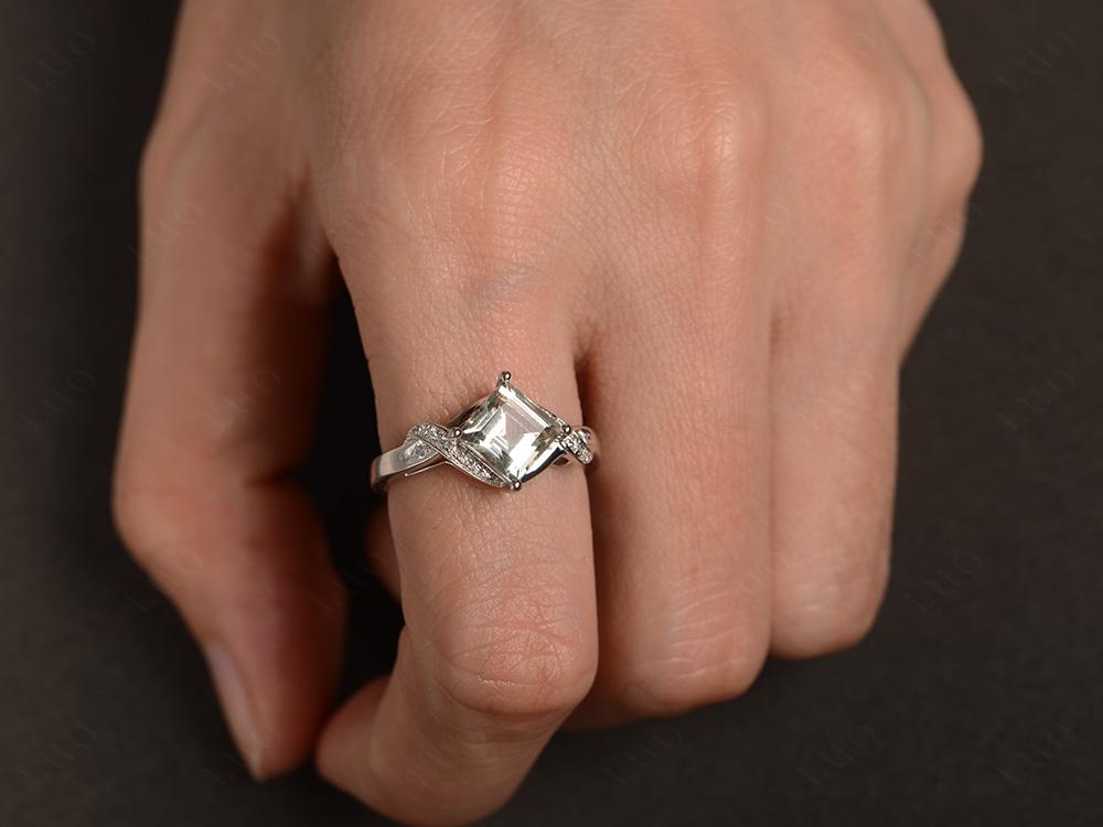 Green Amethyst Kite Set Square Cut Ring - LUO Jewelry