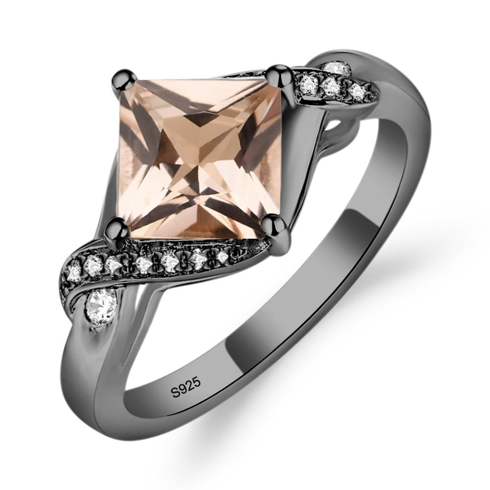 Morganite Kite Set Princess Cut Ring - LUO Jewelry #metal_black finish sterling silver