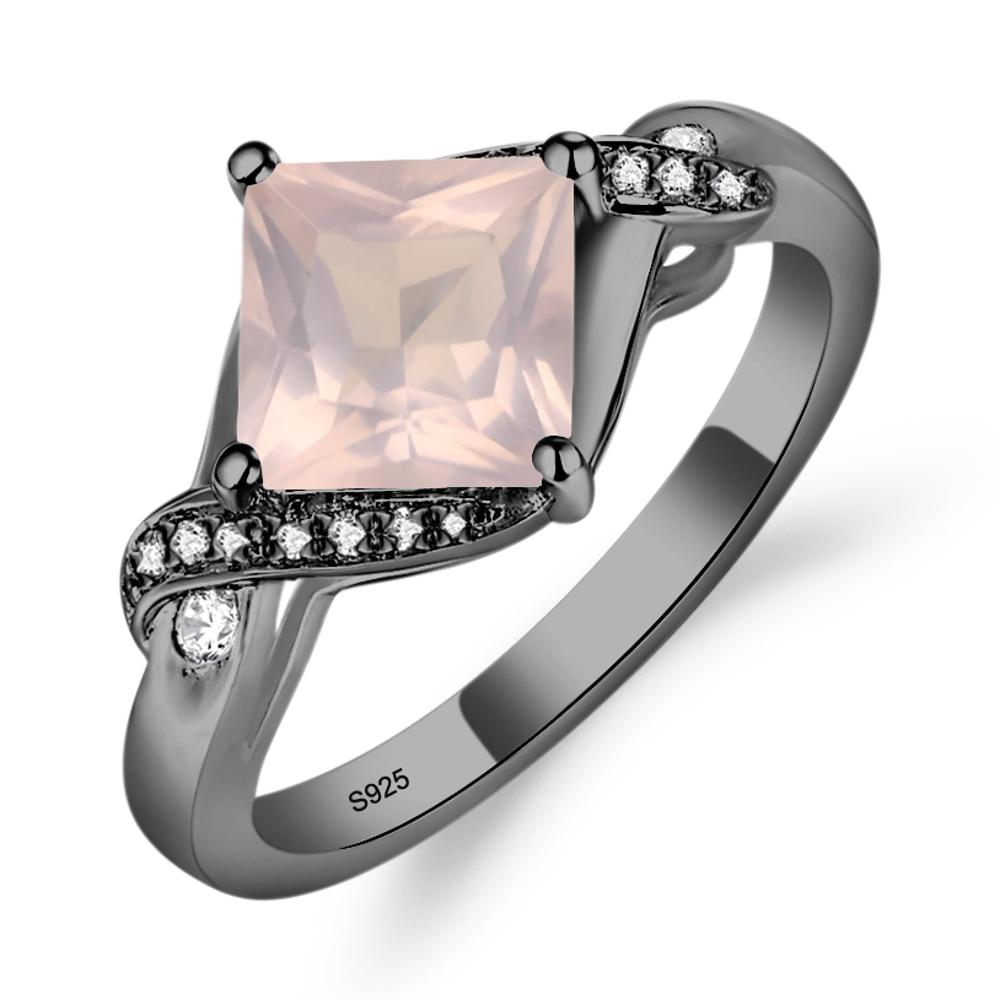 Rose Quartz Twisted Promise Ring - LUO Jewelry #metal_black finish sterling silver