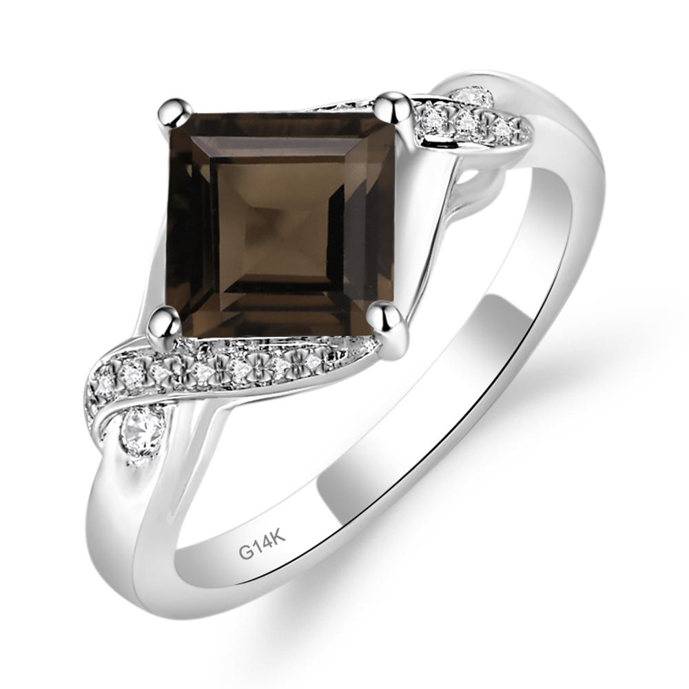 Smoky Quartz Kite Set Square Cut Ring - LUO Jewelry #metal_14k white gold