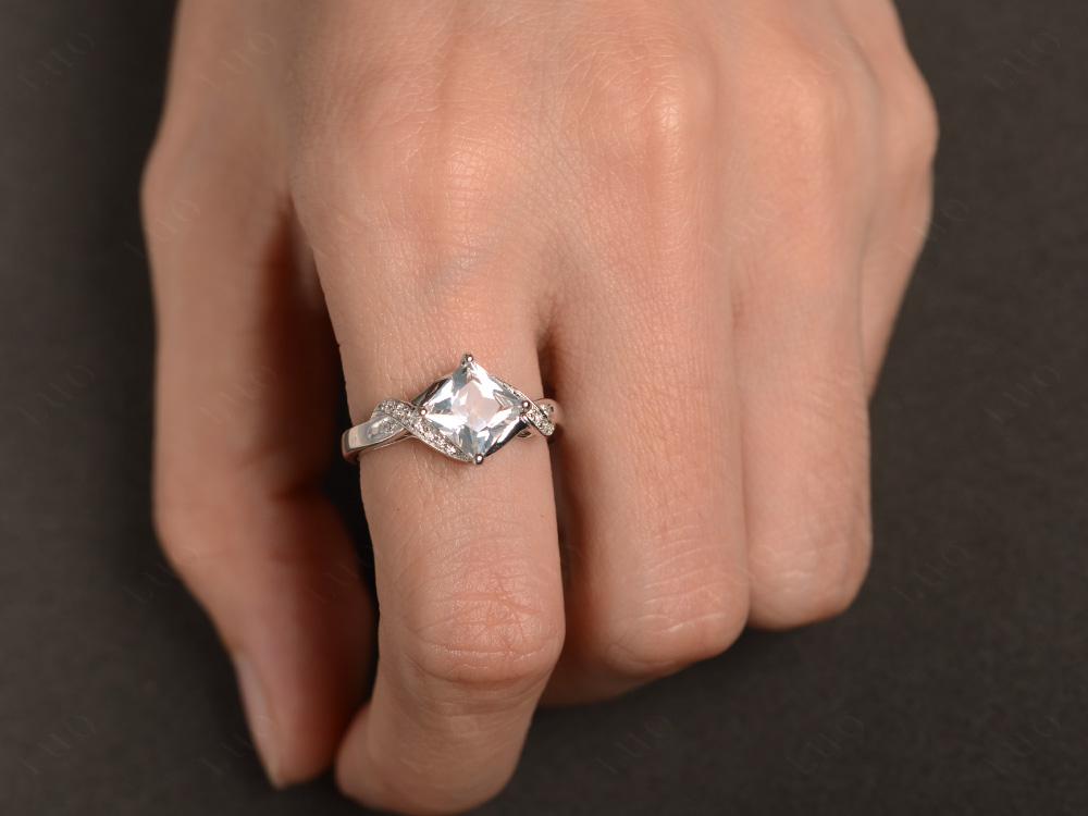 White Topaz Kite Set Princess Cut Ring - LUO Jewelry