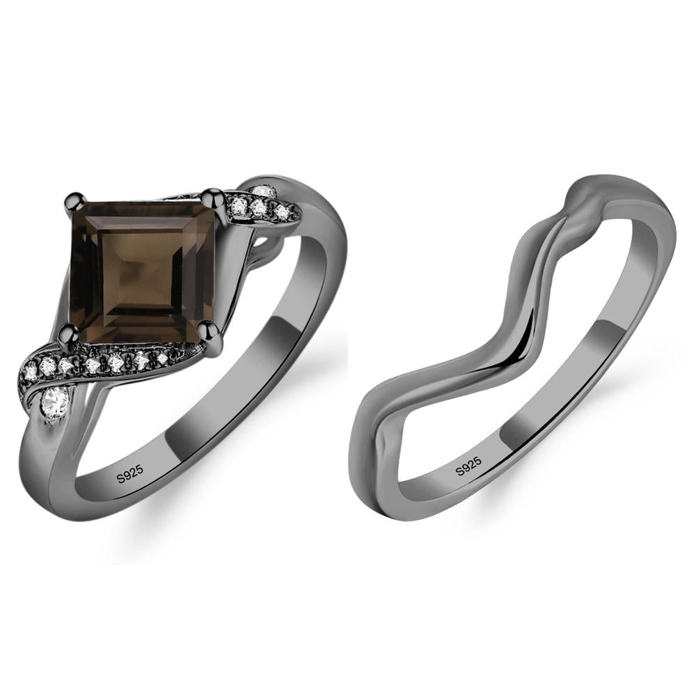 Smoky Quartz Kite Set Square Cut Ring - LUO Jewelry #metal_xxxxx