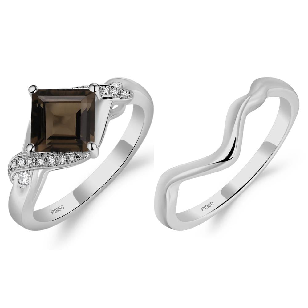 Smoky Quartz Kite Set Square Cut Ring - LUO Jewelry #metal_xxxxx