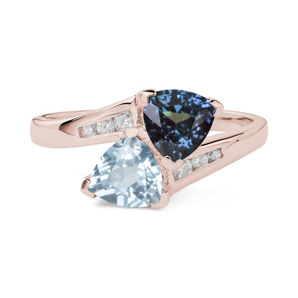 Alexandrite and Aquamarine Bypass Ring - LUO Jewelry #metal_14k rose gold