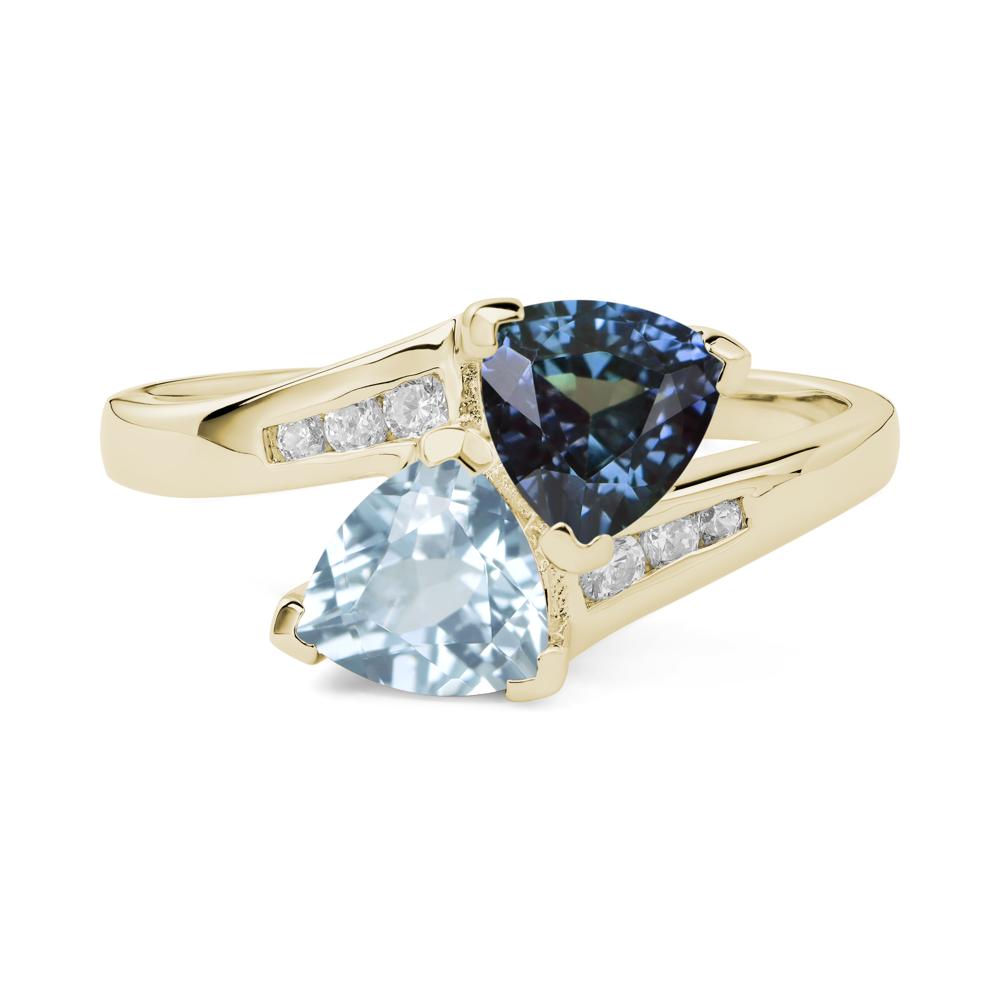 Alexandrite and Aquamarine Bypass Ring - LUO Jewelry #metal_14k yellow gold