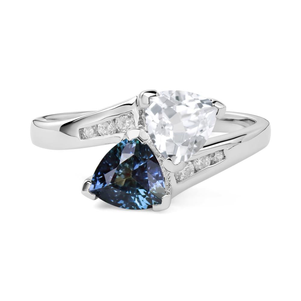 Alexandrite and White Topaz Two Stone Bypass Ring - LUO Jewelry #metal_18k white gold